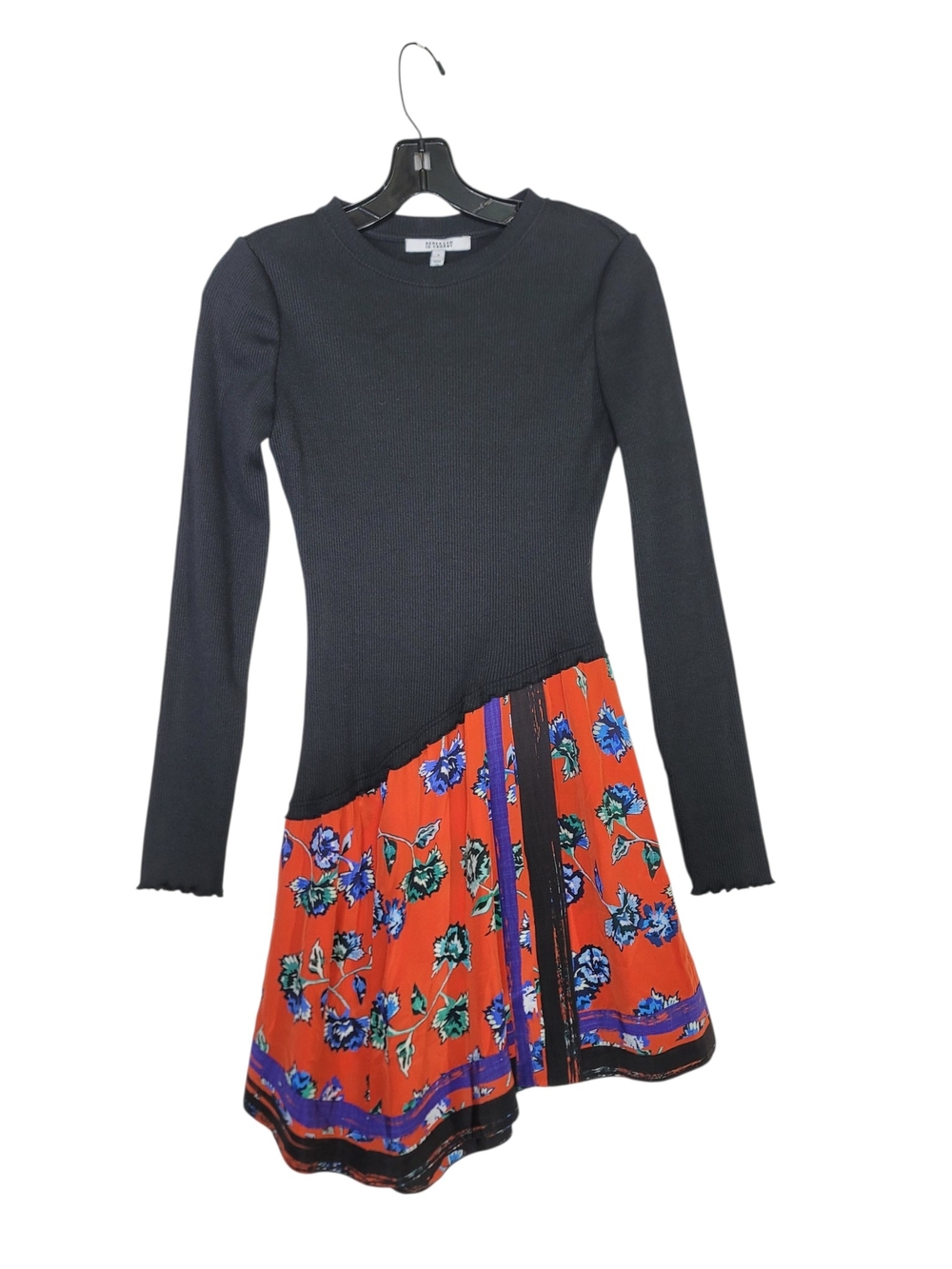10 Crosby Derek Lam Ribbed long sleeves asymmetrical Silk Floral contrast Dress